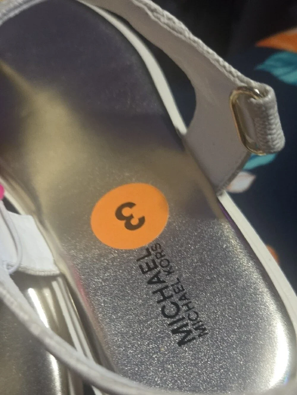 Michael Kors Metallic Silver Logo Thong Sandals -Girls